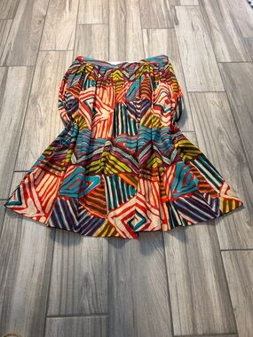 J. Crew 100% Cotton Multicolor Geometric Pleated Skirt Sz 10 Artsy Festive Boho